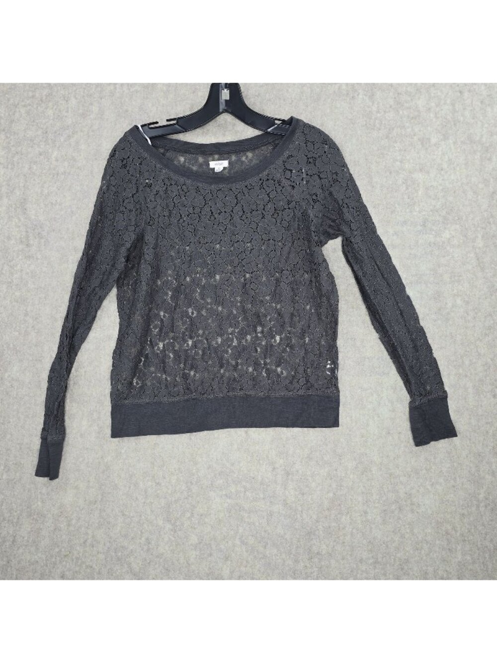 Aerie Womens Lace Pullover Top Dark Gray Size Small Floral Pattern Semi-Sheer